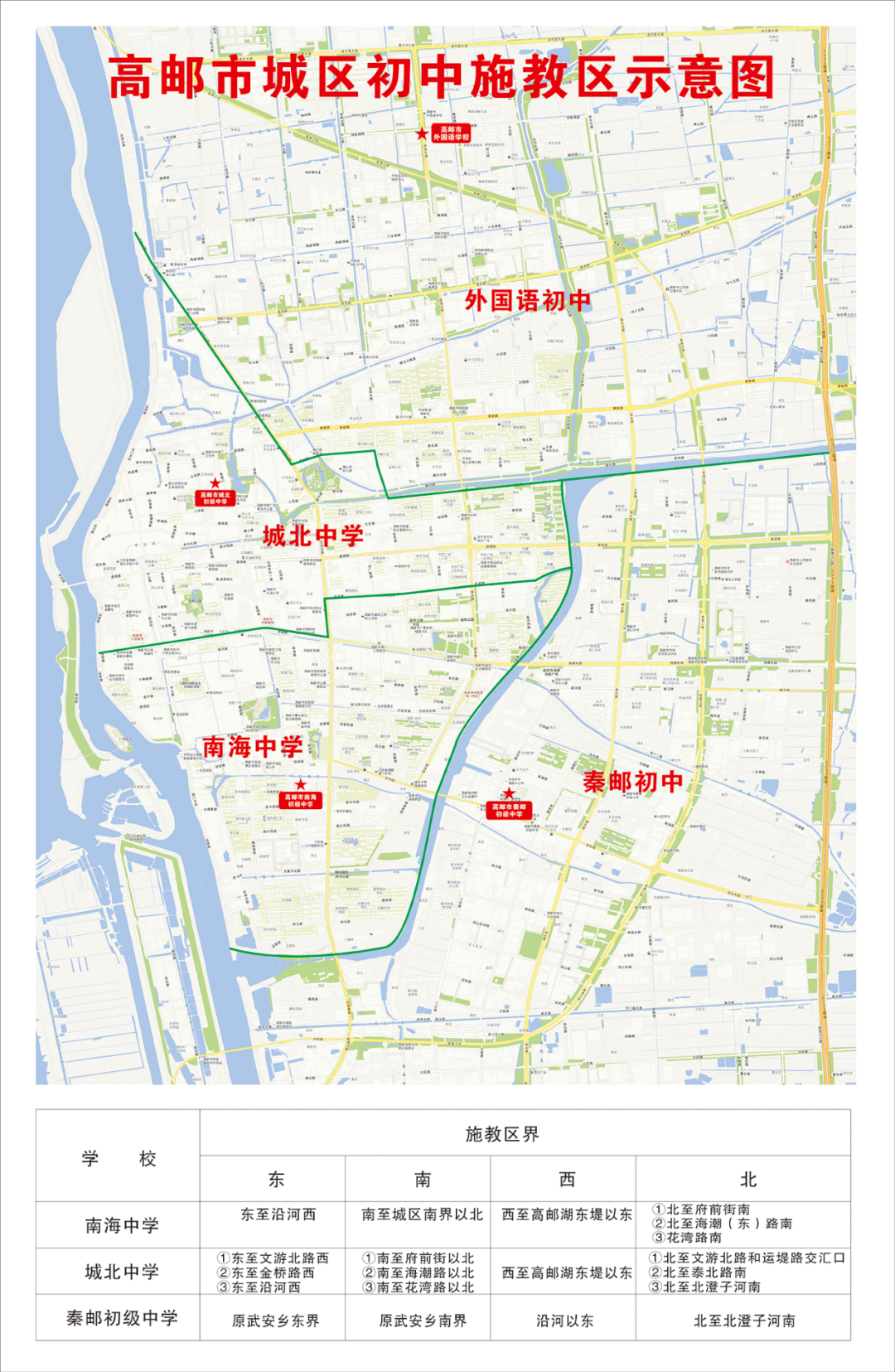 2020年高邮市城区初中施教区示意图.