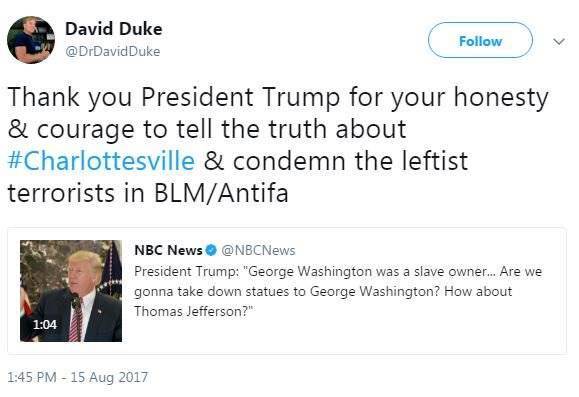 Twitter封禁了白人至上主义者david Duke的账号 仇恨