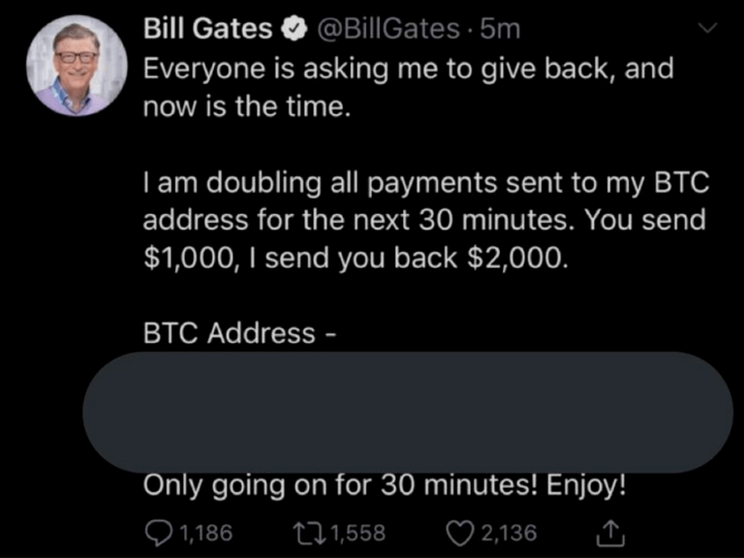 比尔·盖茨|盗窃比尔·盖茨、马斯克、巴菲特推特账号，发布诈骗广告，“比特币世纪骗局”17岁嫌犯被捕