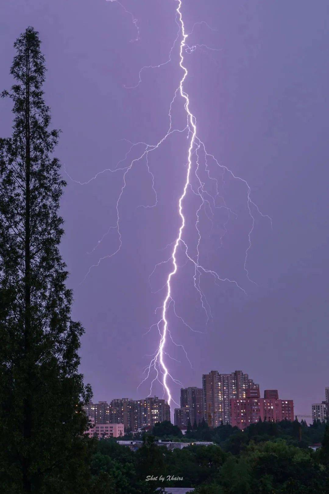 8月10日,上海迎来强对流天气 道道闪电划破天空