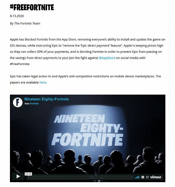 应用|因游戏内支付争端，苹果谷歌应用商店下架《堡垒之夜》