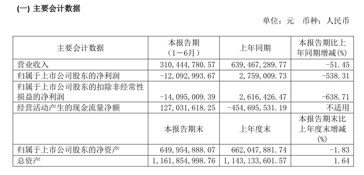 通葡|ST通葡：上半年亏损1209.3万元，同比下降538.31%