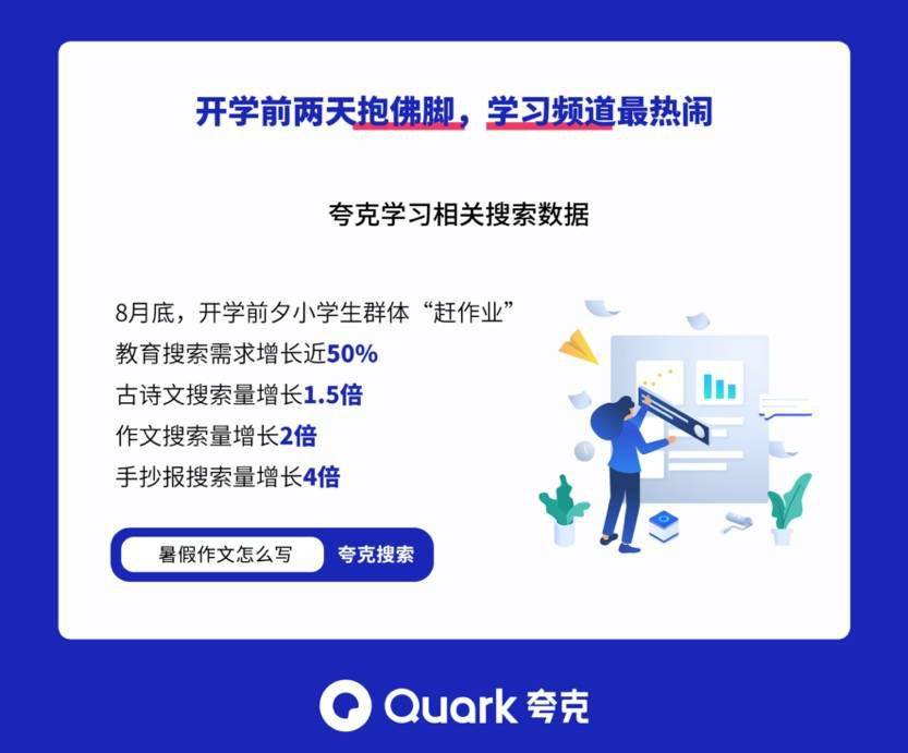 搜索|夸克搜索数据：开学前两天赶作业忙 小学生成搜题主力