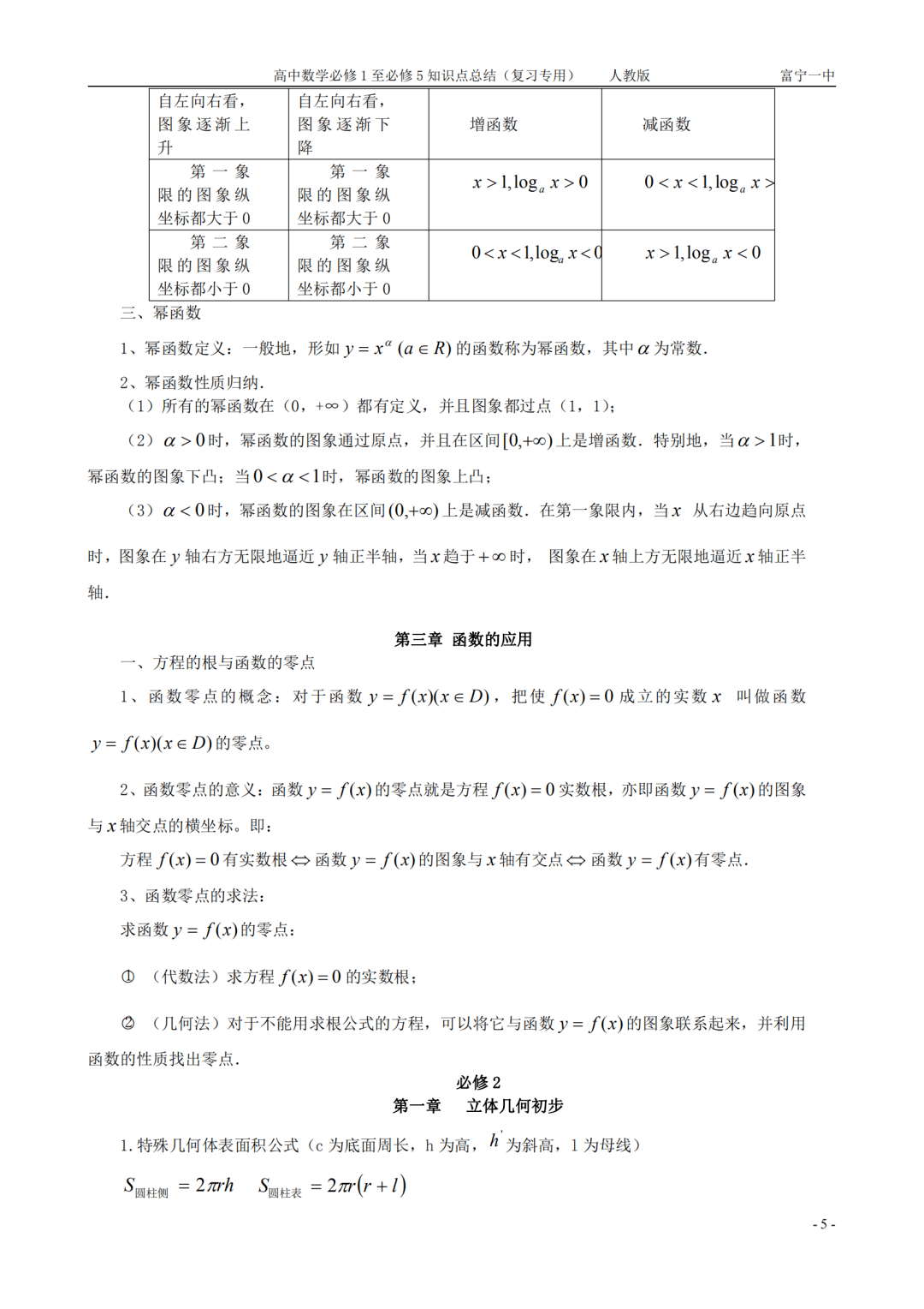 gaokao|高中数学丨人教版必修1-5全部知识点总结汇编（可打印）
