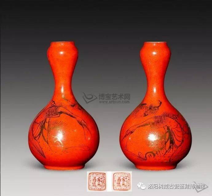 中国清時代花瓶 珊瑚紅釉花鳥花卉紋花瓶 【公式通販】