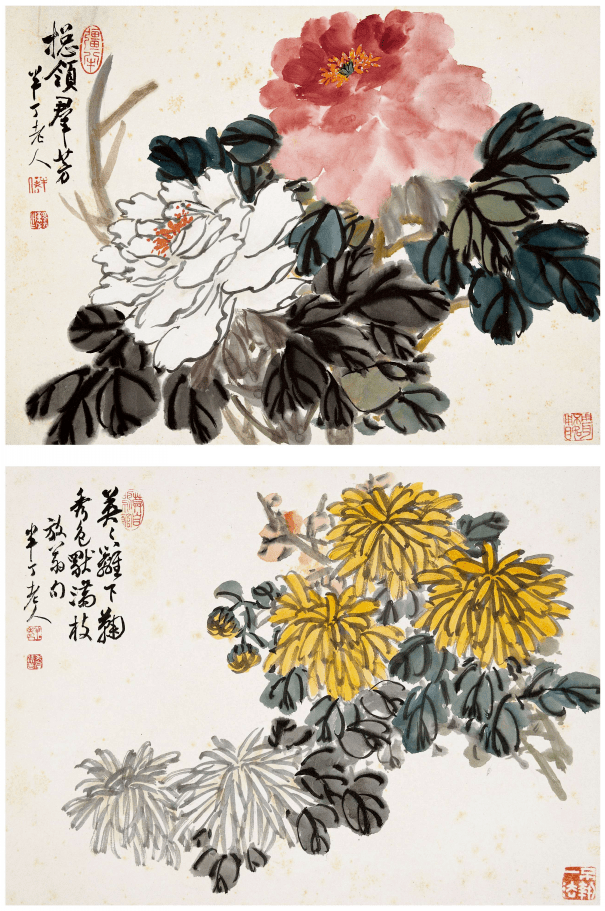 陈半丁花卉小品，干净典雅！_吴昌硕