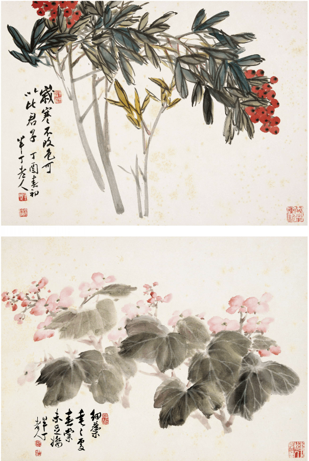 陈半丁花卉小品，干净典雅！_吴昌硕