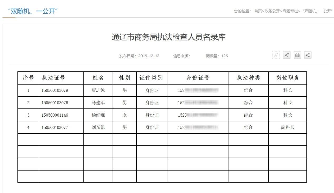 名录|通辽商务局回应泄露执法人员身份证号：工作需要