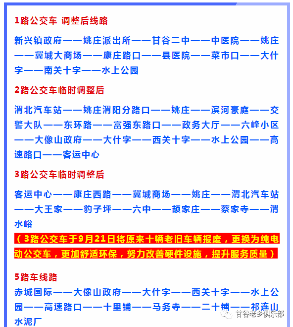 甘谷1路,2路,3路,5路公交车线路时间有调整._手机搜狐网