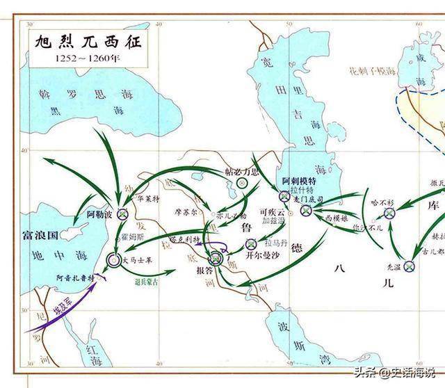 旭烈兀西征路线图 在当时的世界上,马穆鲁克大概是唯一有实力与蒙古