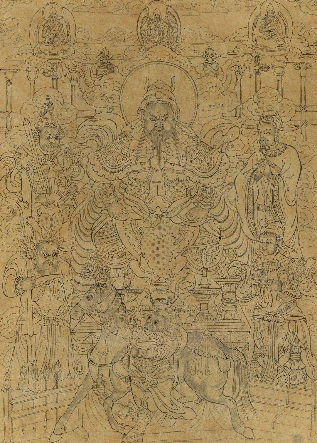 白描关公唐卡