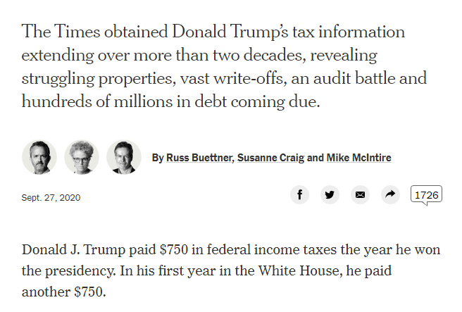 美媒爆特朗普过去15年中有10年没缴税，2016年只缴750美元联邦所得税，本插图1