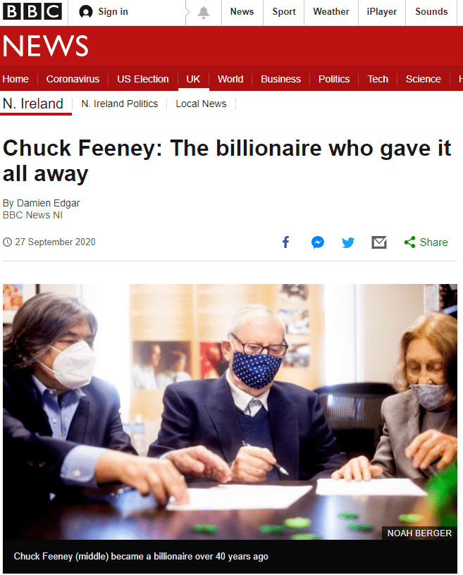 卫报:巨富chuck feeney完成小目标:活着的时候把钱捐完