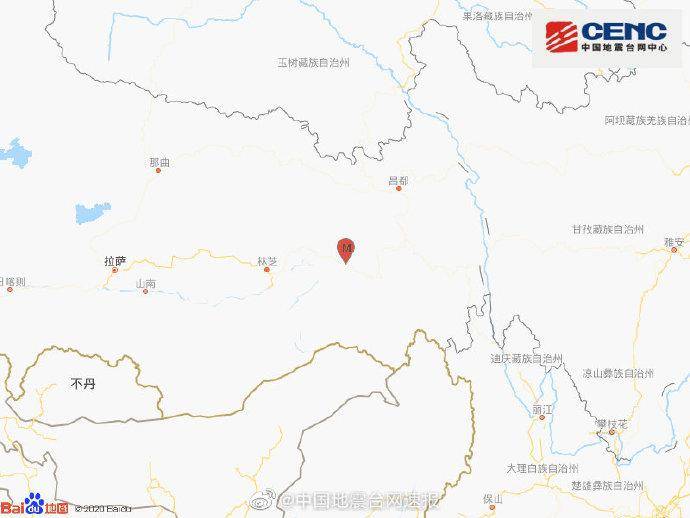 西藏林芝市博密县发生3.3级地震 震源深度7000米