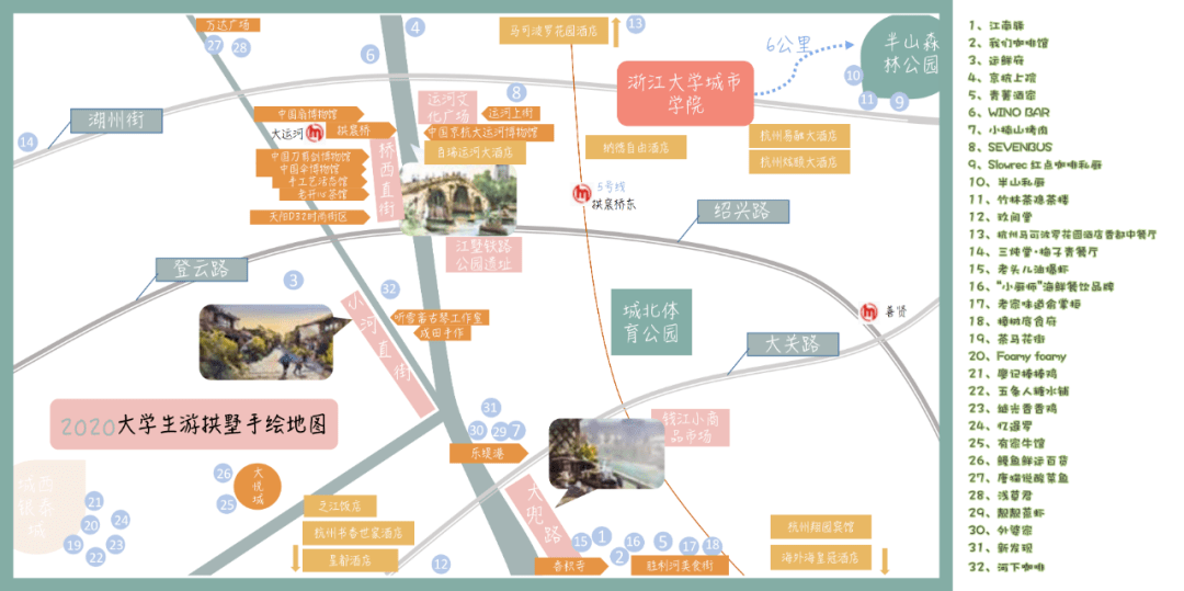 今日杭州拱墅手绘地图重磅发布美食美景一网打尽吃喝玩乐必备