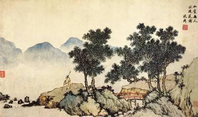 瀋周山 山水畫卷 沈周湖山佳趣图山水长卷国画装裱墙面装饰纸本绢布微喷复制