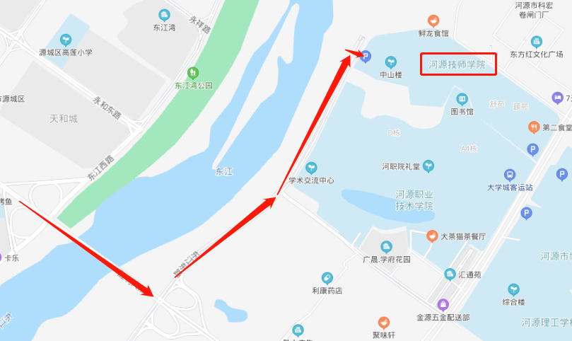 大家可以选择一条适合自己的路线前往河源市技师学院东西门均开放公交