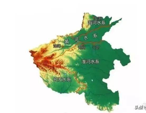 河南横跨黄河,淮河,海河,长江四大水系,受地形影响,大部分河流发源于