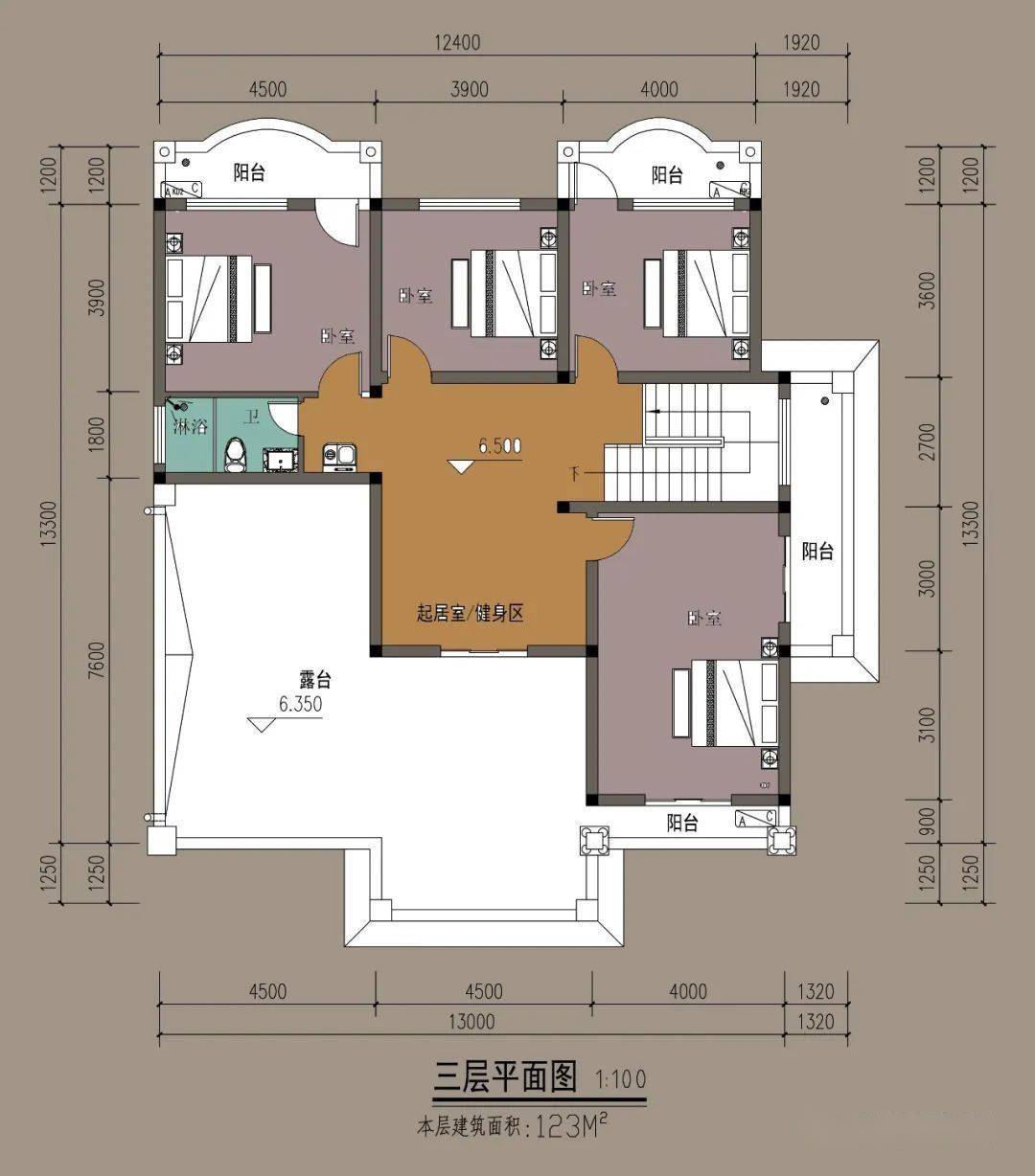 带车库三层复式别墅茶室酒窖主卧设衣帽间套卫适合农村生活