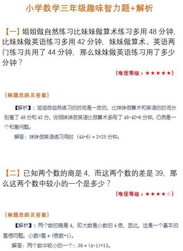 1-6年级数学趣味智力题 解析,老师,家长给孩子收藏!