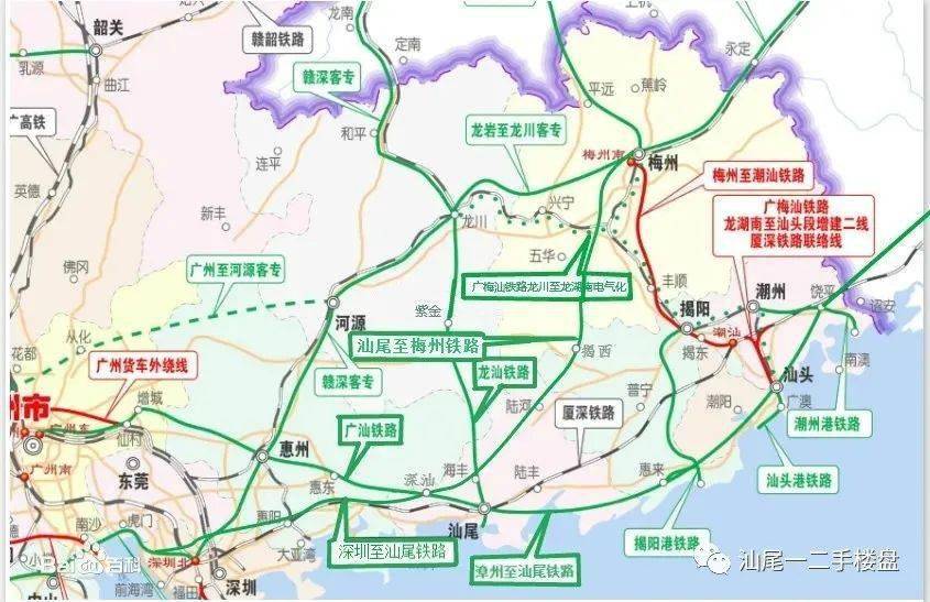 规划中的梅州至汕尾铁路拟从梅州西站发出经五华,揭西五云,汕尾陆河