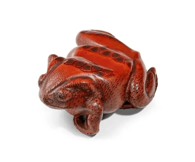 竹根彫花瓶　蛙 竹根彫花瓶蛙