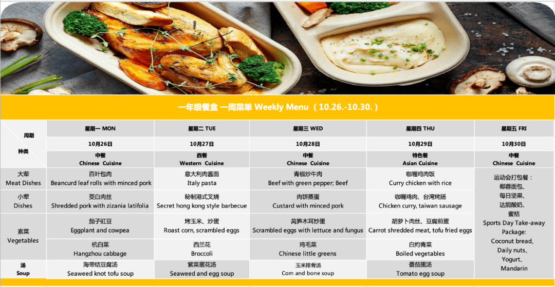 每周菜单(1026-1030 weekly menu