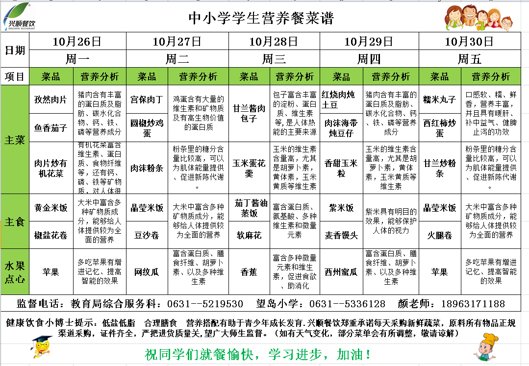 追梦望小本周营养餐菜谱10261030