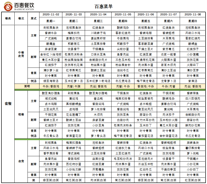 wk45 员工餐厅菜单