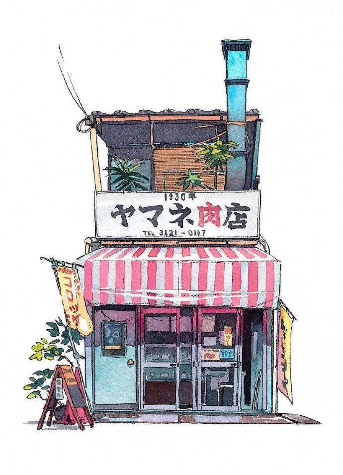 水彩画手绘 | 街边独特的小店