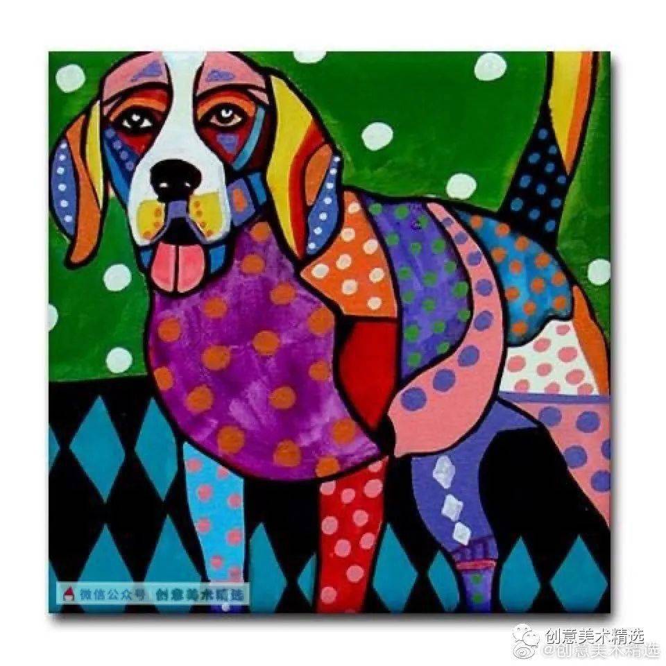点线描融合之美——可爱的狗狗主题色彩装饰画_动物
