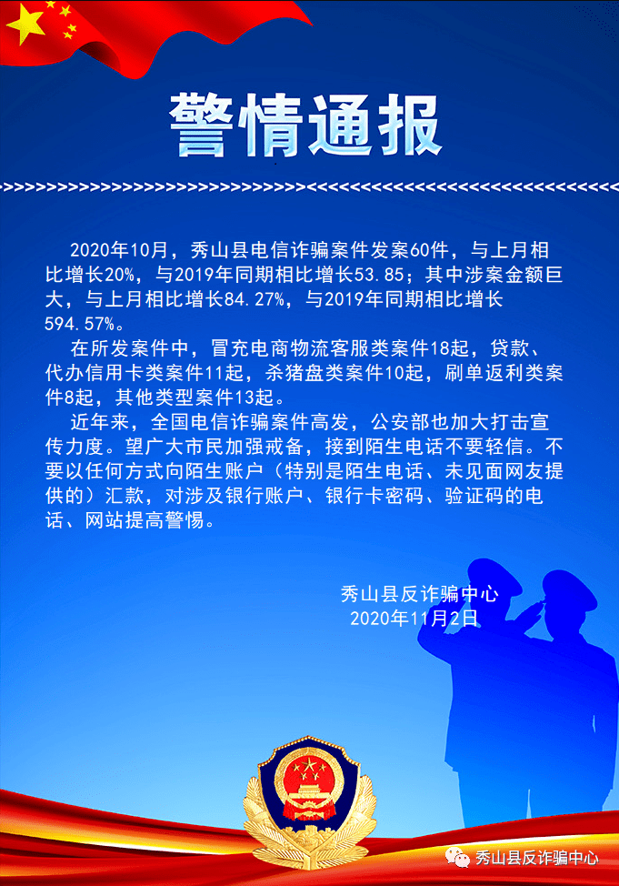 发案60件,涉案金额巨大!秀山10月电信诈骗"警情通报"