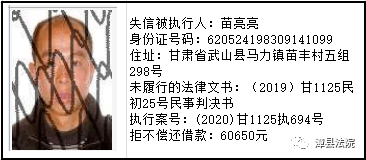 漳县人民法院失信被执行人名单