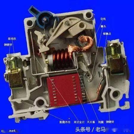 空气开关(断路器)实物图 内部主要部件有 辅助触头:与断路器主电路分