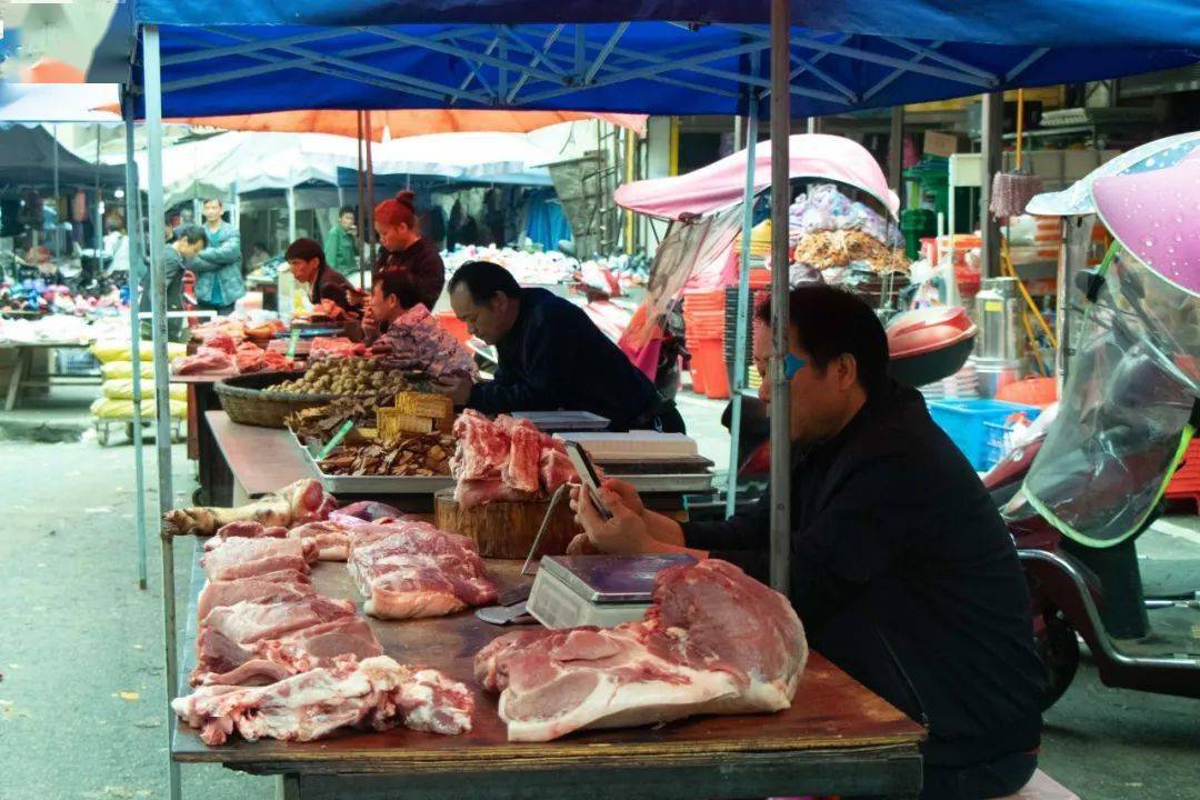 目前常宁城区各大菜市场新鲜猪肉供应充足
