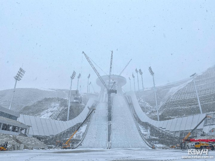 今天的国家跳台滑雪中心"雪如意"银装素裹,巍峨耸立