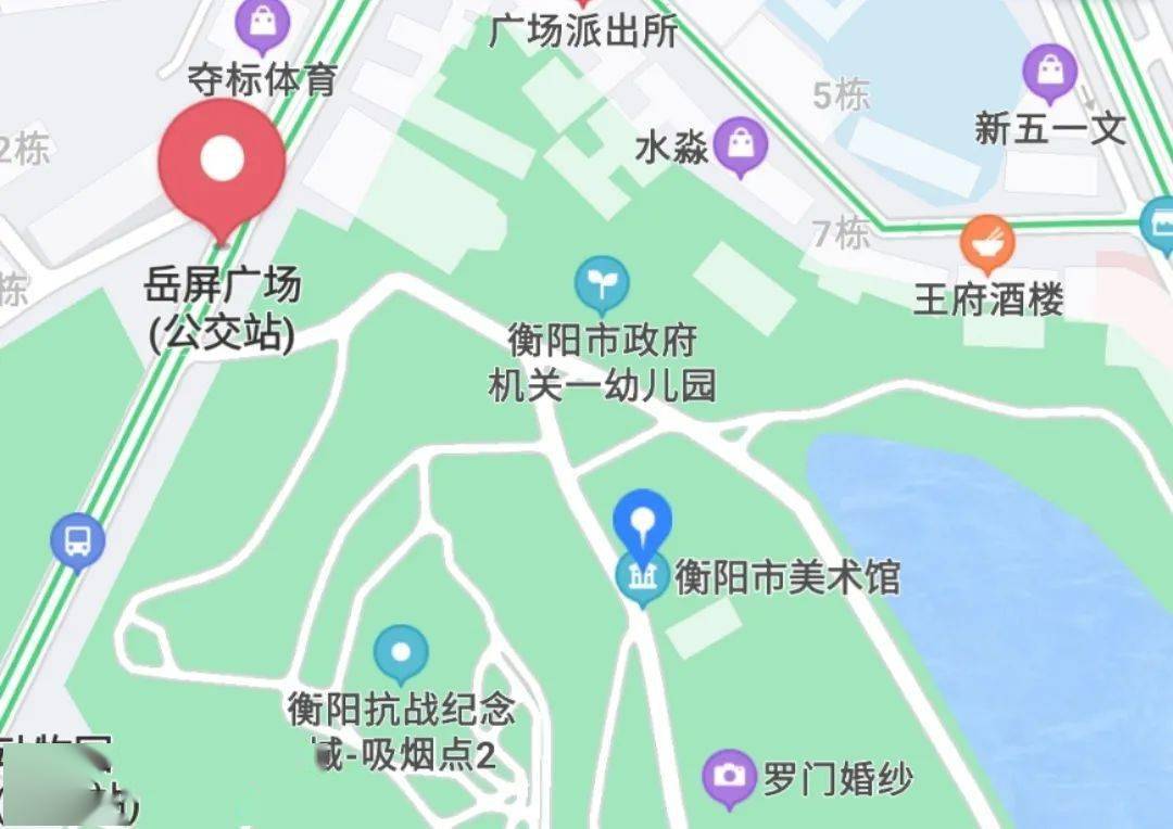 地图指引:如图所示在"岳屏广场"站下车公交路线:131,133,156,159,160