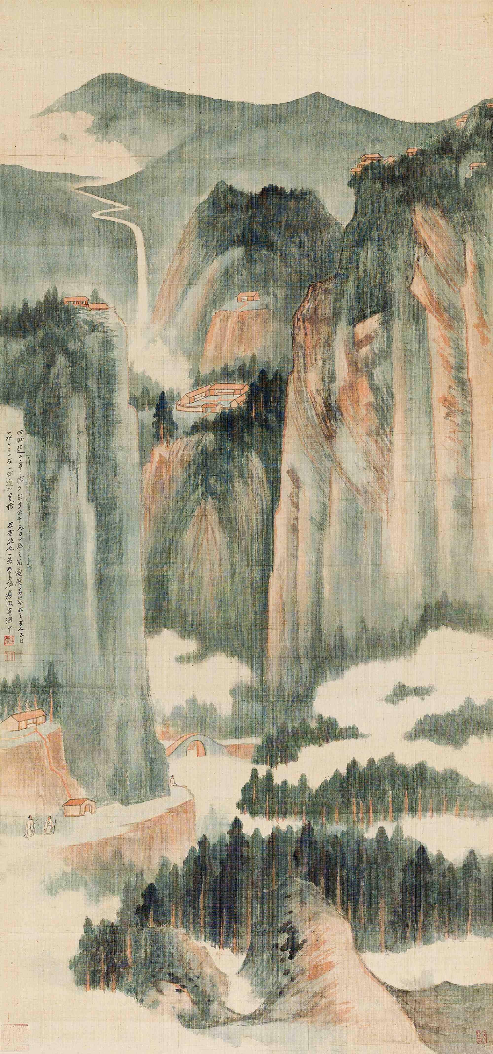 张大千《秋壑寻幽》立轴设色绢本 152×71cm1941年至1942年