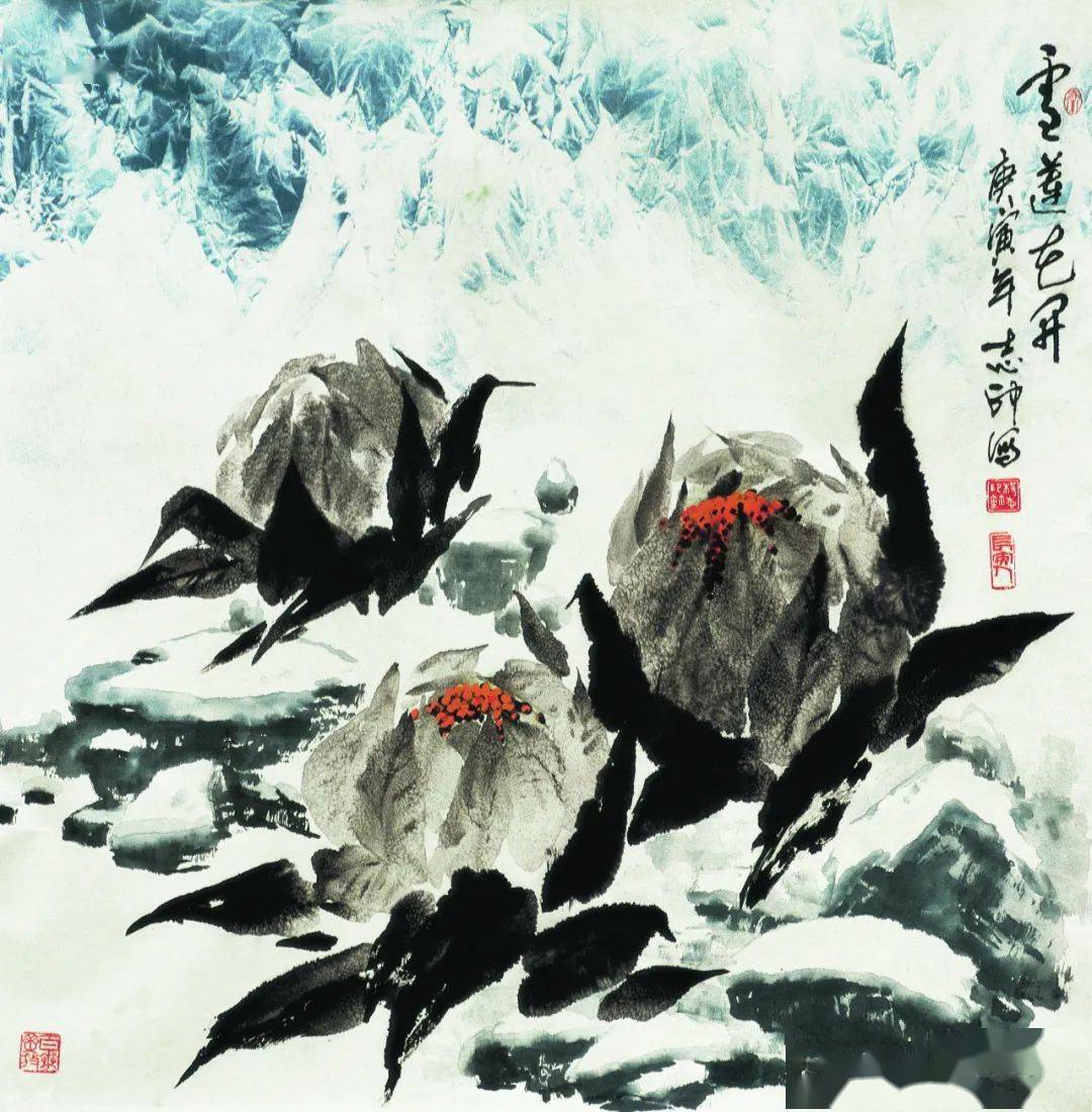 雪莲花开 96×96cm 2010 中国画