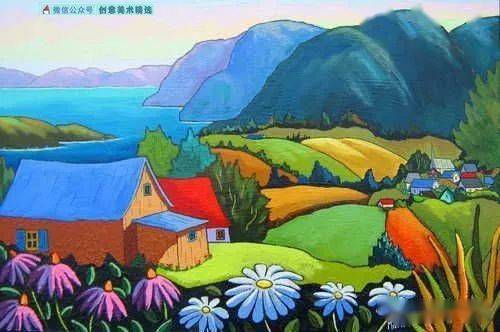 风景临摹素材20张色彩丰富的田园风手绘作品