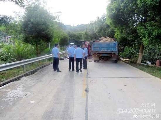 20号重型自卸货车载红砖从福建省永定县往广东省大埔县茶阳镇方向行驶