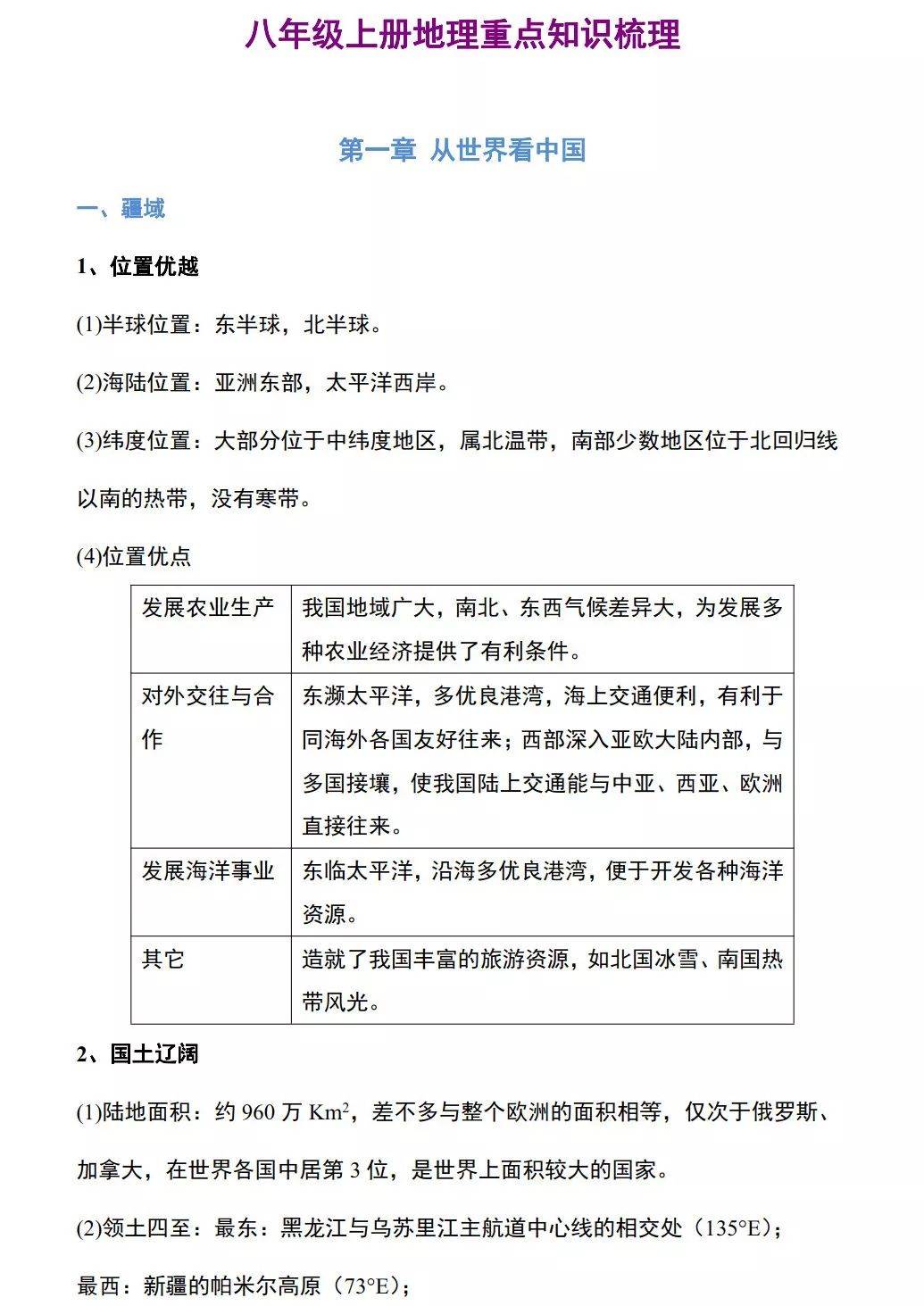 八年级上册地理知识点总结,孩子背熟轻松应对期末考(附电子版)_初二