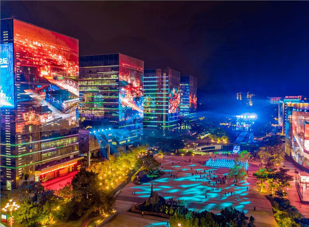 广州市黄埔区绿轴广场灯光夜景