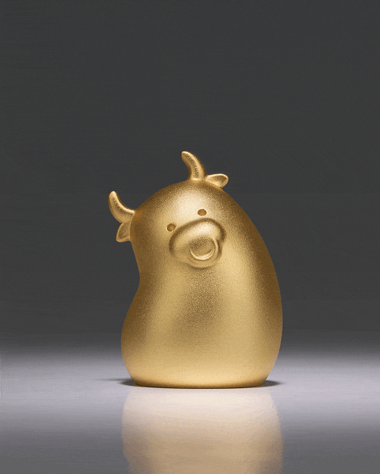 肚里有财 │牛角上扬,乐观向上,牛腹鼓鼓, 可当存钱罐,寓意来年纳尽财