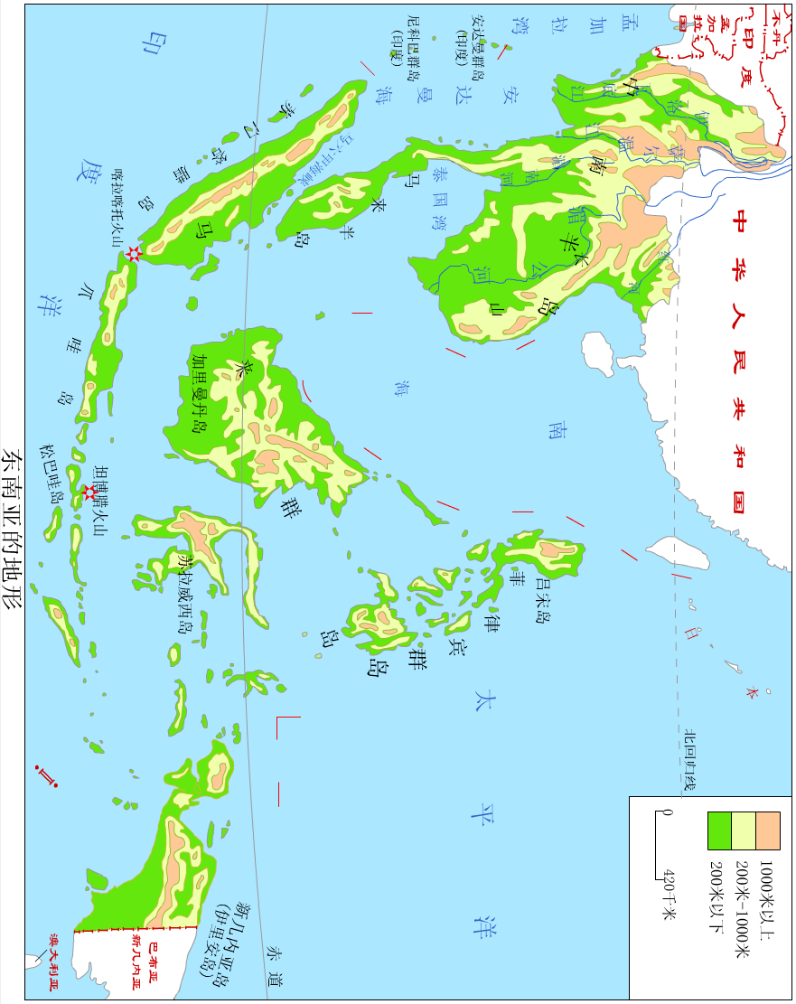 地理挂图:东南亚的地形图