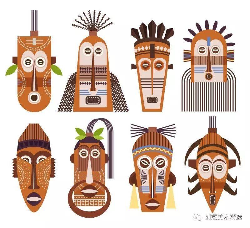 儿童画教程——别具特色的非洲对称面具
