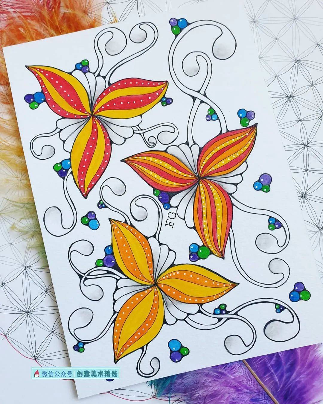 线描与水彩融合的表现力——16张律动的色彩纹样