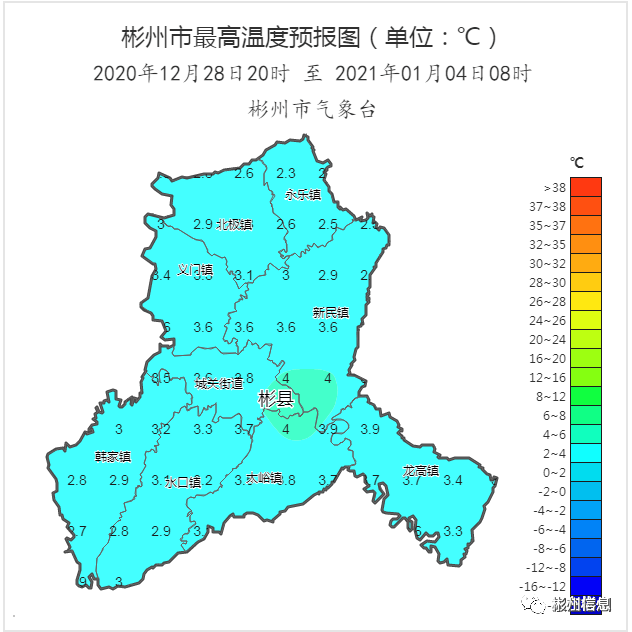 12月29日到30日,彬州市有一次寒潮雨雪天气,本周彬州最低气温-12