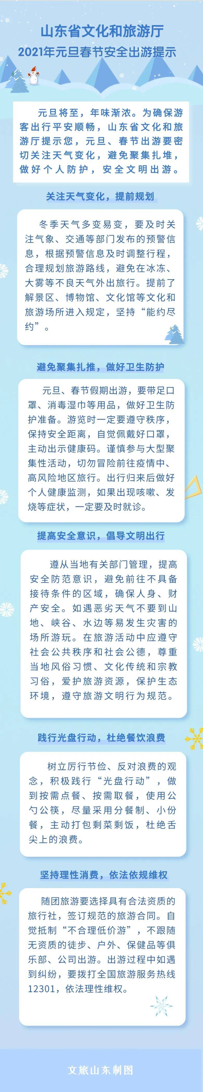 山东省文化和旅游厅2021年元旦春节安全出游提示