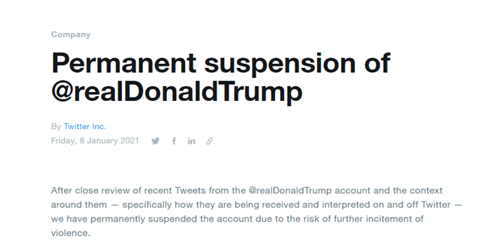 推特宣布永久移除川普個人帳號，總統帳戶也即將轉給拜登 -尋夢新聞